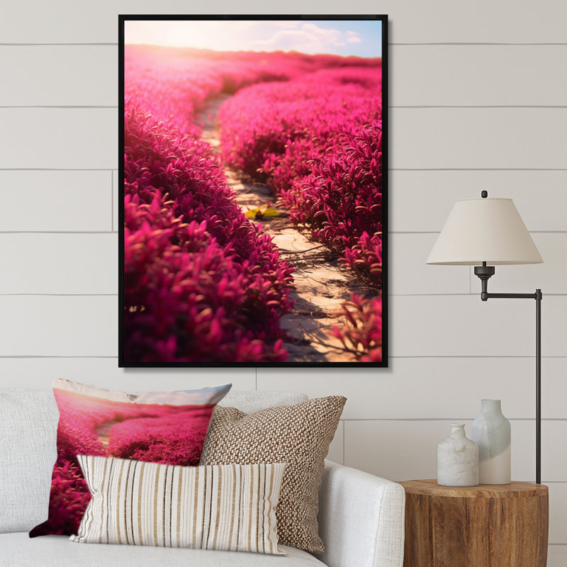 Fushia Blooming Abstraction V sur toile, H 44 po x l 34 po x P 1,5 po, Cadre flottant noir