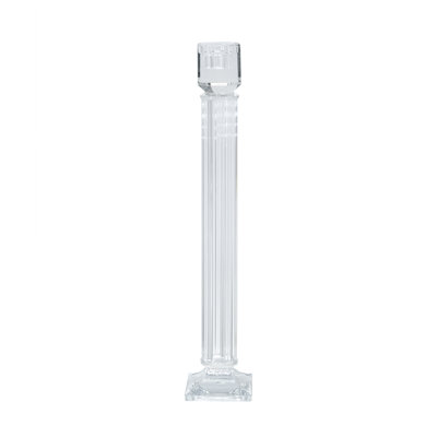 D3.5X18" Clear Glass Taper Candle Holder With Sculpted Column Design