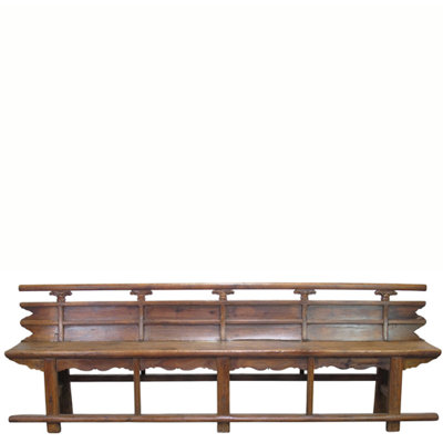 Antique 111" Elm Wood Bench with Tiered Backrest