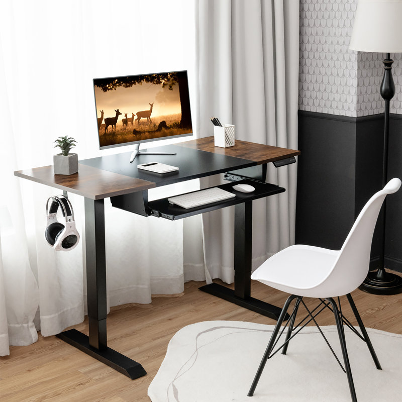 Kesgrave Adjustable Metal Base Standing Desk, Brown/Black