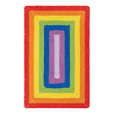 Ebern Designs Hand Braided Rainbow Wool Rug
