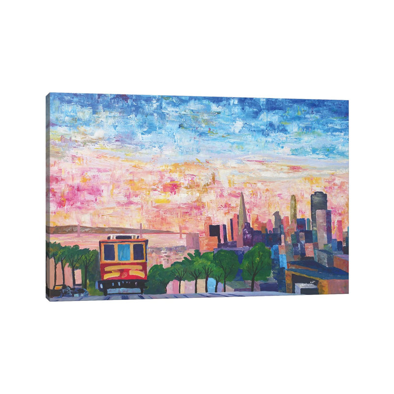 San Francisco Cable Car With Skyline And Bay by Markus & Martina Bleichner - Wrapped Canvas Gallery-Wrapped Canvas Giclée