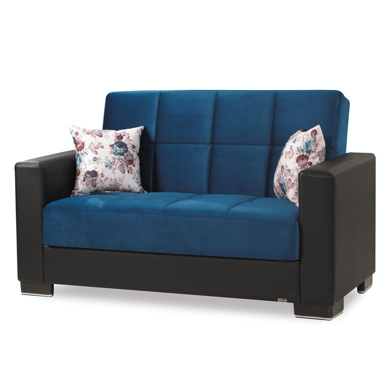 Annalice 65 in. Fabric Upholstered 2-Seater 3-in-1 Sleeper Loveseat Sofa Bed with Storage, Microfiber Emerald Blue