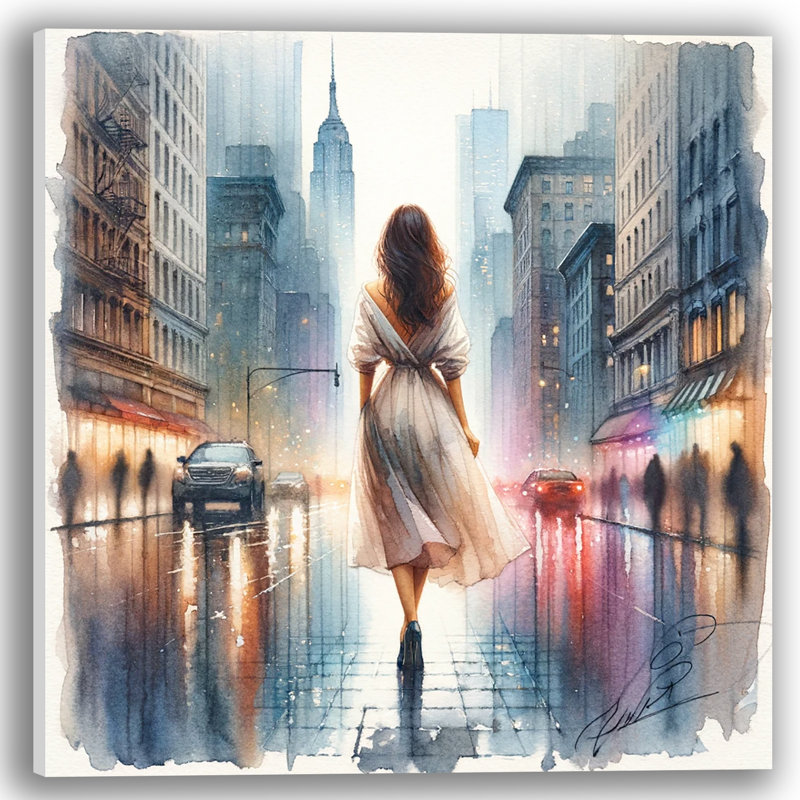 «Metropolitan Muse Rain-Soquip Rainets And Cityscape», impression sur toile, H 20 po x l 20 po x P 1,5 po
