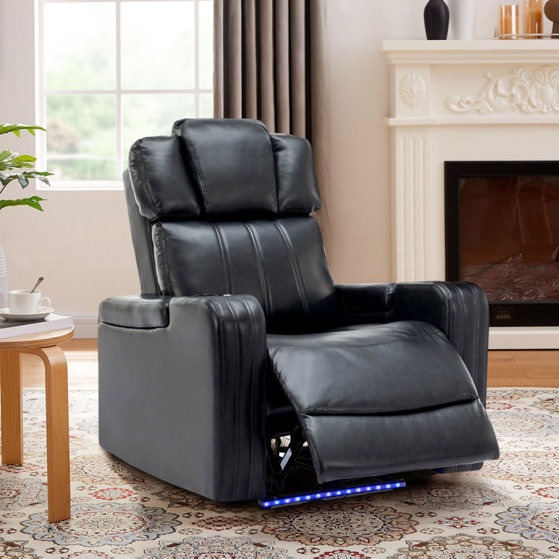 Fauteuil inclinable pivotant en cuir Khymir Vegan, Noir