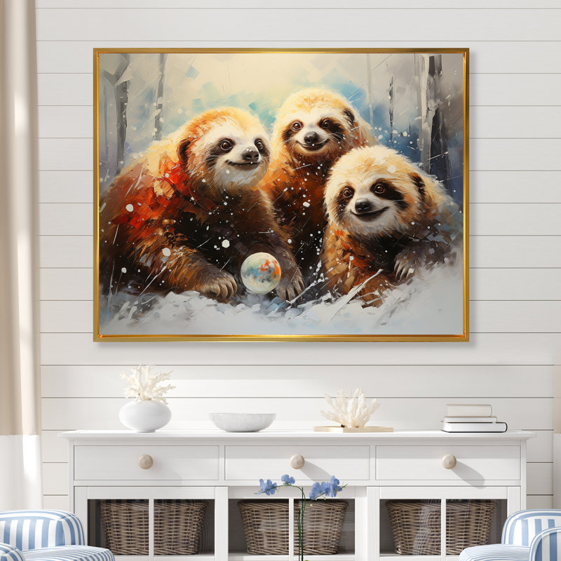 Hiver paresseux brun - art paresseux, H 34 po x l 44 po x P 1,5 po, Cadre flottant doré