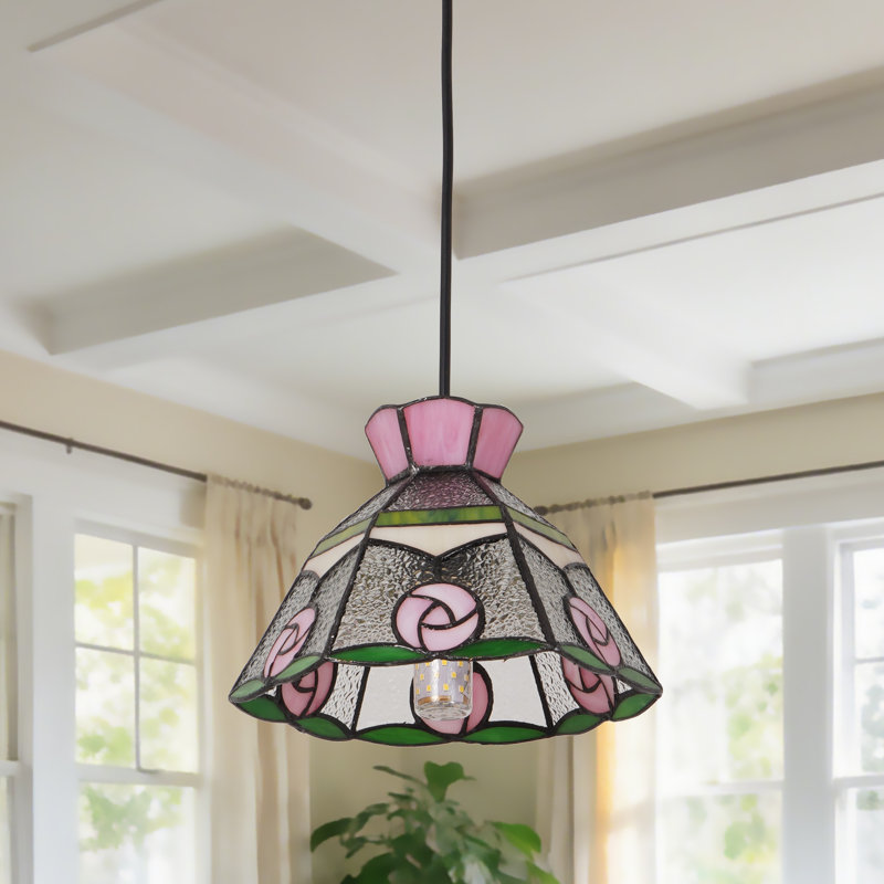 Luminaire suspendu simple en verre rose à intensité variable