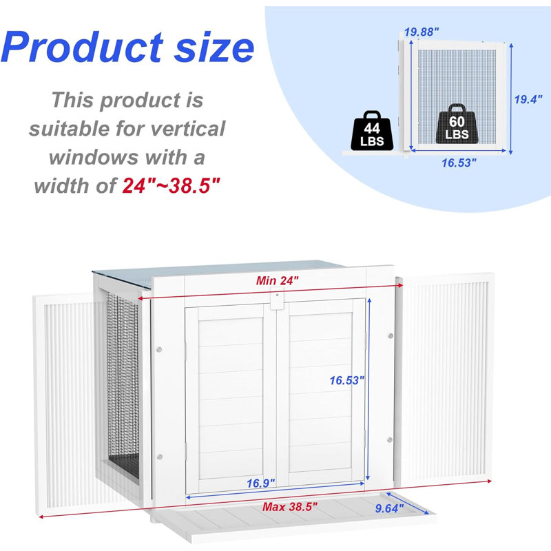  Cat Window Box, Window Catio Universal Cat Window Perch with Waterproof Transparent Top Fits Double Hung Windows 24" to 38.5" Wide, for Sunbathing, Napping & Nature Viewing