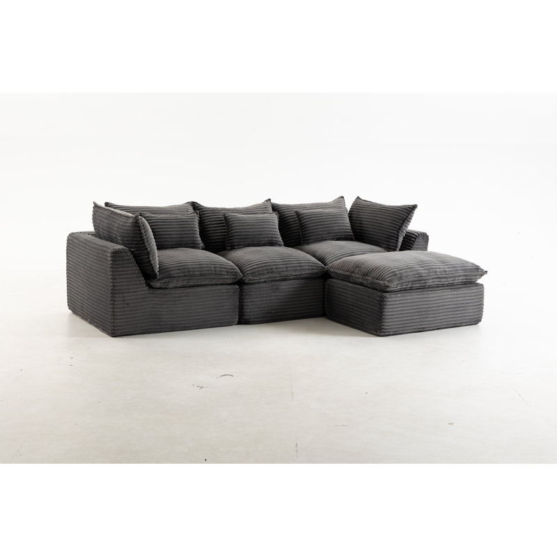 Ensemble de canapé modulaire modulaire avec repose-pieds et repose-pieds, Velours côtelé gris antique