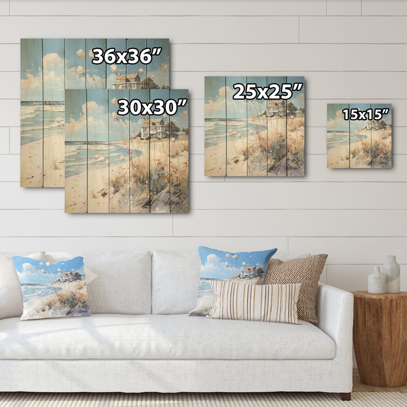 «Coastal Beach Charm Retreat I», art mural sur bois de pin côtier naturel, H 25 po x l 25 po