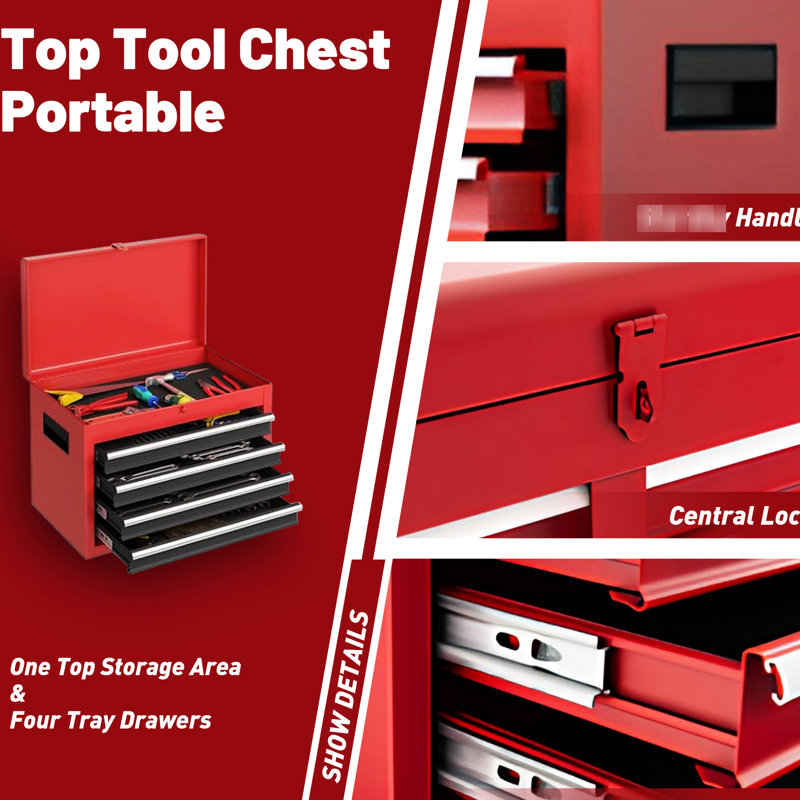 5 Rolling Metal Tool Cabinet With Detachable Box - Rust Coating & Convenient Handles For Workshop Red Storage Liner Locking Garage