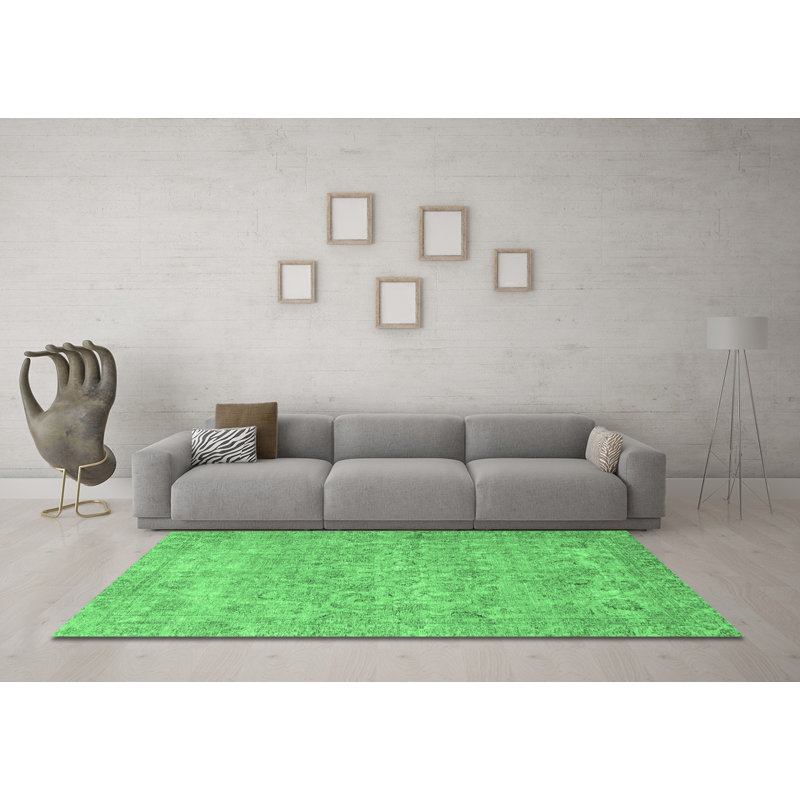 Tapis abstrait vert émeraude 826 lavable à la machine, Carré 7 pi