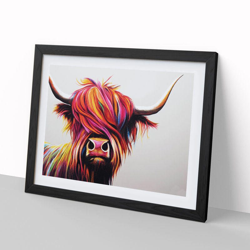 XH1022-9568X Vibrant Highland Cow Abstract - Single Picture Frame Print, 46cm H x 64cm W x 2cm D, Black