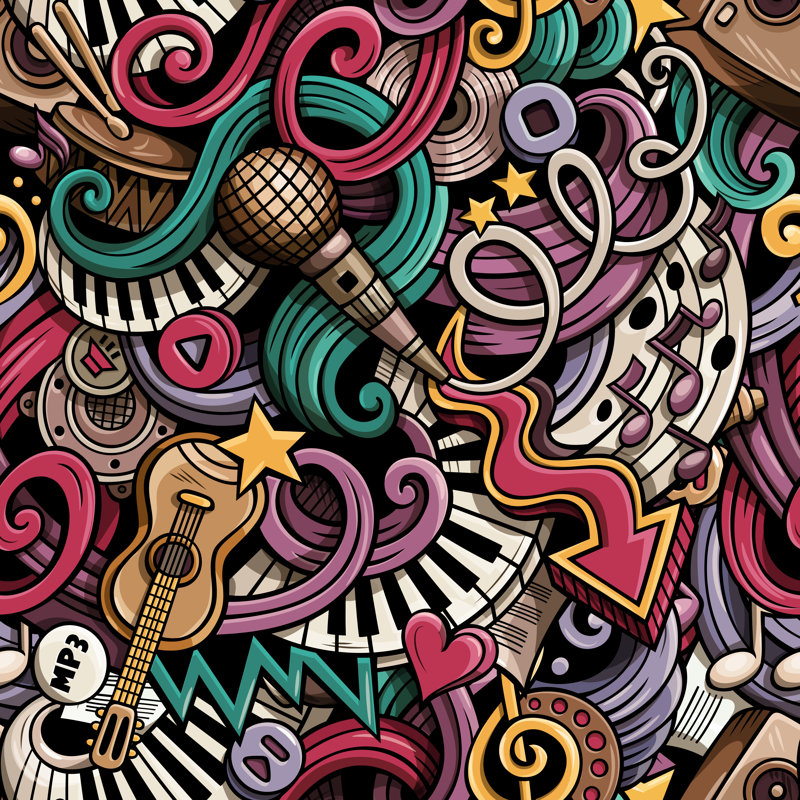 Leontyne Doodles Music Pattern - Wrapped Canvas Print, 51cm H x 51cm W x 3.8cm D