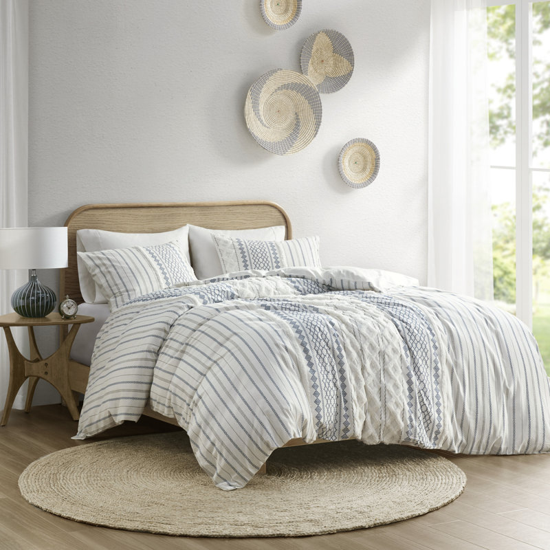 Full Blue and White Cotton Down Alternative Comforter Set