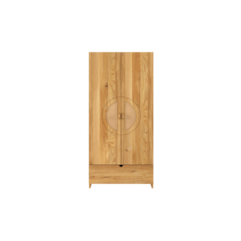 Shawny 2 Door Solid Wood Wardrobe, Natural Varnish