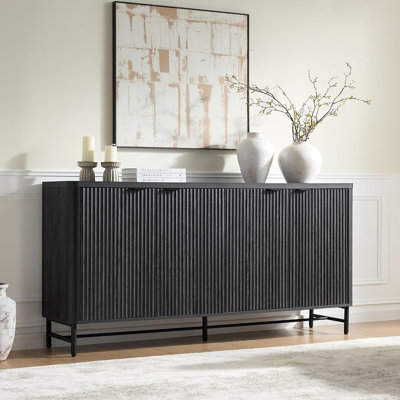 Modern Fluted Sideboard Buffet Cabinet With Adjustable Shelves – Black
