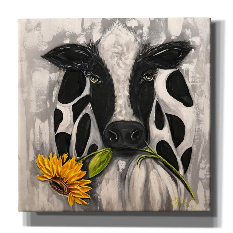 «Sunflower Cow» par Estelle Grengs, art mural sur toile, H 26 po x l 26 po x P 1,5 po