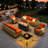 Emroy 8 - Person Wicker/Rattan Sectional Seating Group with Lighted Coffee Table and Swivel Chairs, All Weather Modular Outdoor Conversation Set with Cushions-824890684-805353039