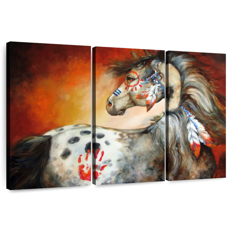 Poney de guerre indien 4 plumes, H 20 po x l 33 po