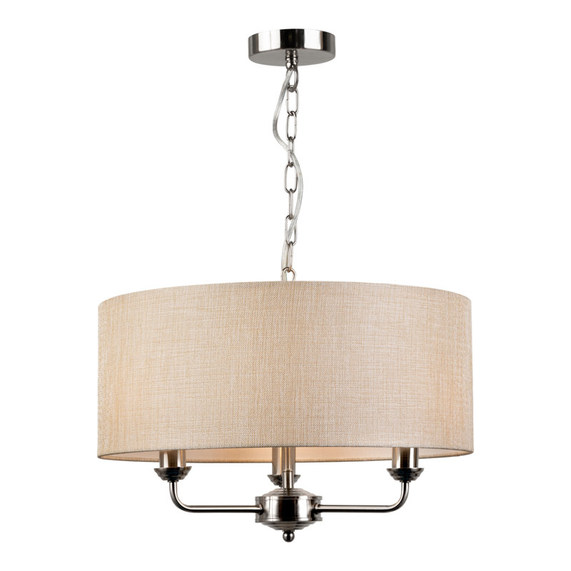 Durham 3 - Light Drum Shade Chandelier, Silver Beige