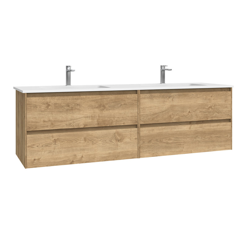 Perla C140D Wall Mounted bathroom Vanity, Natural Oak, 63''