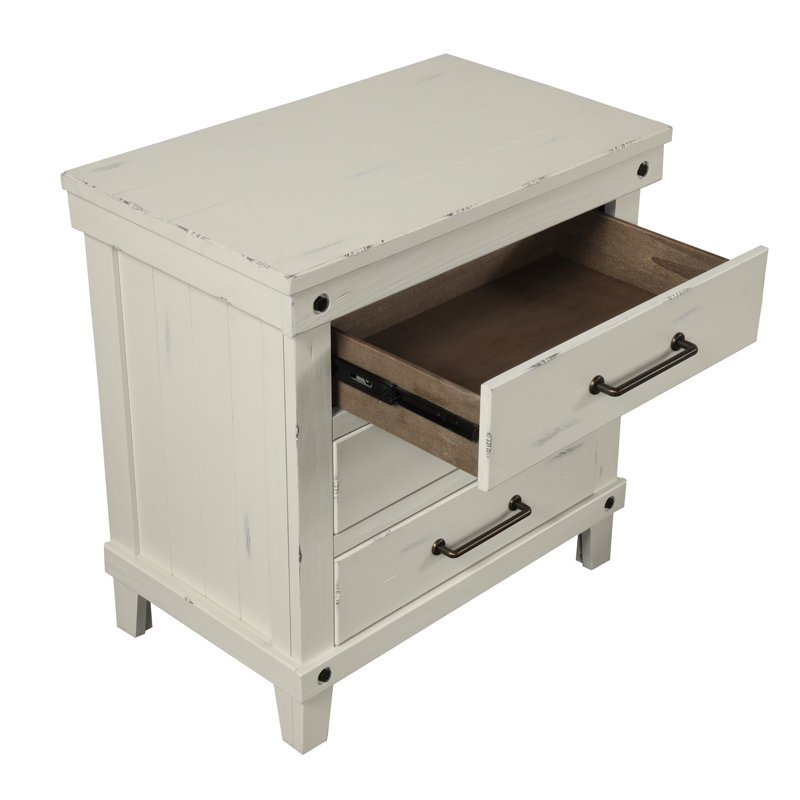 Table de chevet 3 tiroirs Baguenaudiant, Blanc antique