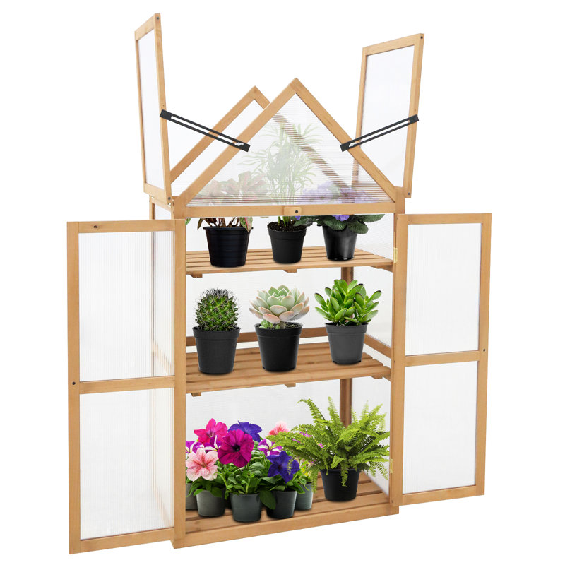 Natural Fir Wood Cold Frame Greenhouse with Adjustable Shelves