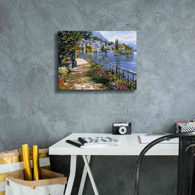 «Sunlit Stroll» par Howard Behrens - peinture sur toile tendue, H 12 po x l 16 po x P 0,75 po