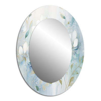 Blue Botanical Rhythms I - Modern Oval Wall Mirror