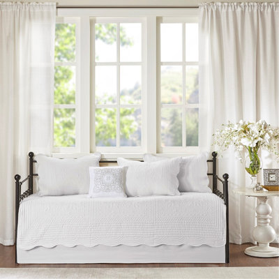 Ensemble de housse pour lit de jour réversible à bord festonné 6 pièces, housse pour lit de jour blanc