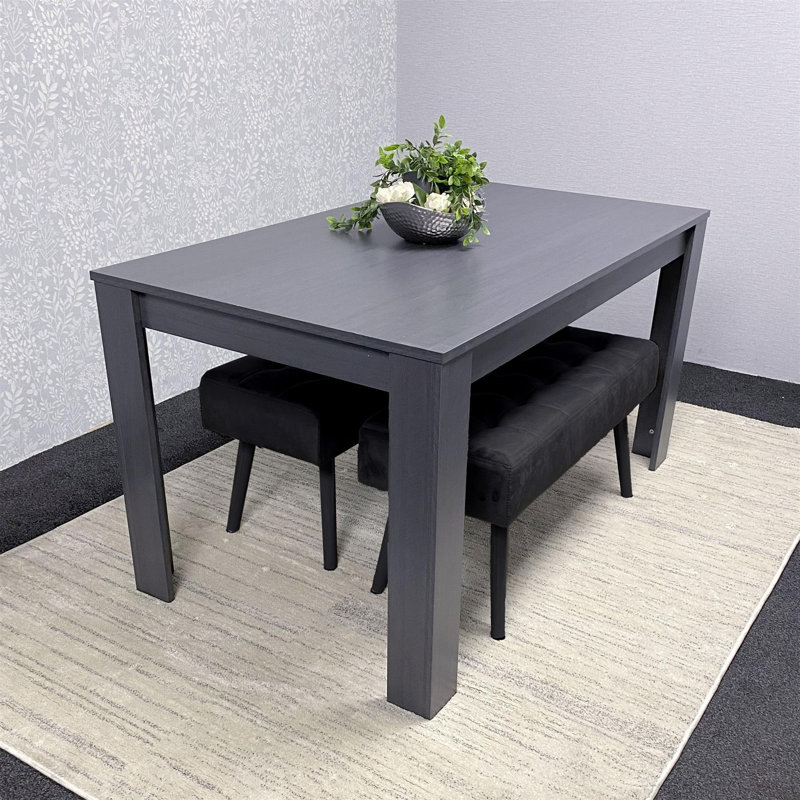Fairmont Dining Table with 2 Velvet Benches Set, Charcoal, 75cm H x 140cm L x 80cm W
