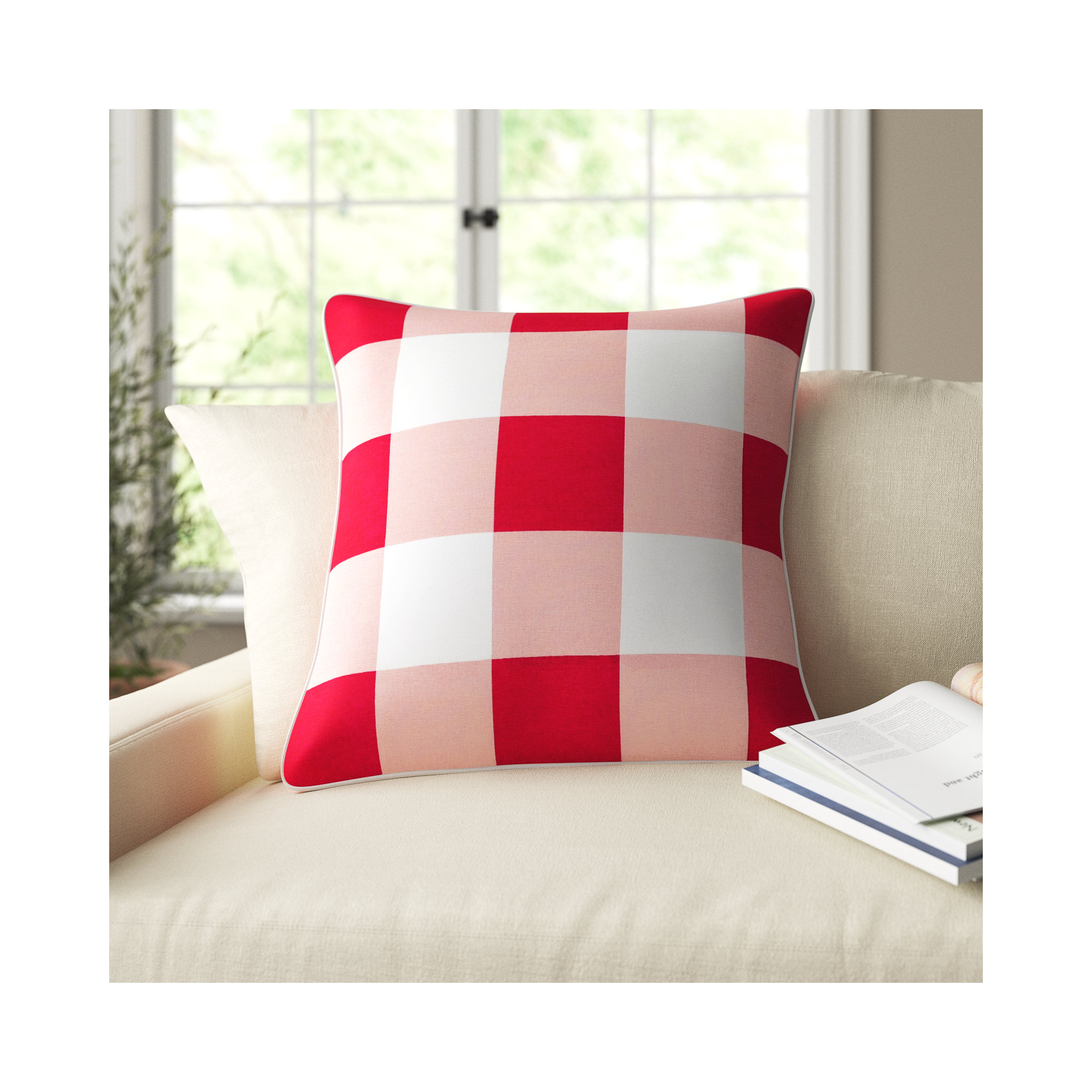 Briarwood Gingham Cotton Pillow Cover, Bright Red/Pale Pink