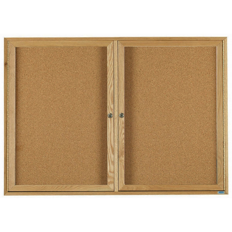 Enclosed Wall Mounted Bulletin Board, High Gloss Clear Laquer, Two, 36" H x 60" W
