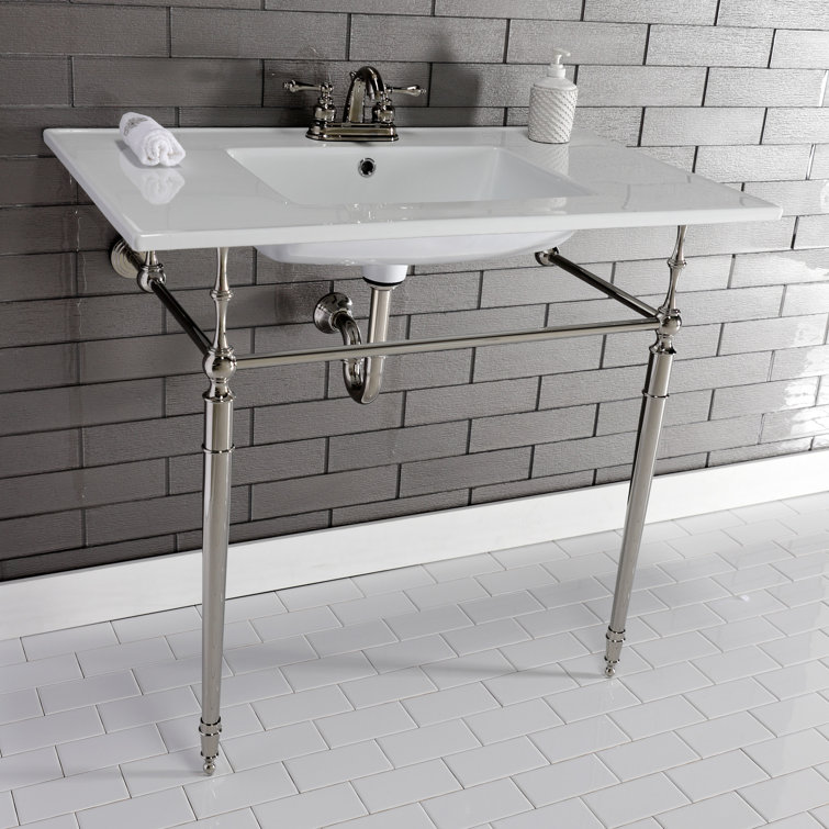 Edwardian Ceramic Rectangular Console Bathroom Sink with Overflow