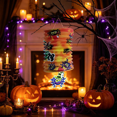 Décorations d'Halloween : lanternes en papier plissé accordéon, décorations suspendues pliables, ornements effrayants pour une fête d'Halloween, décoration intérieure et extérieure
