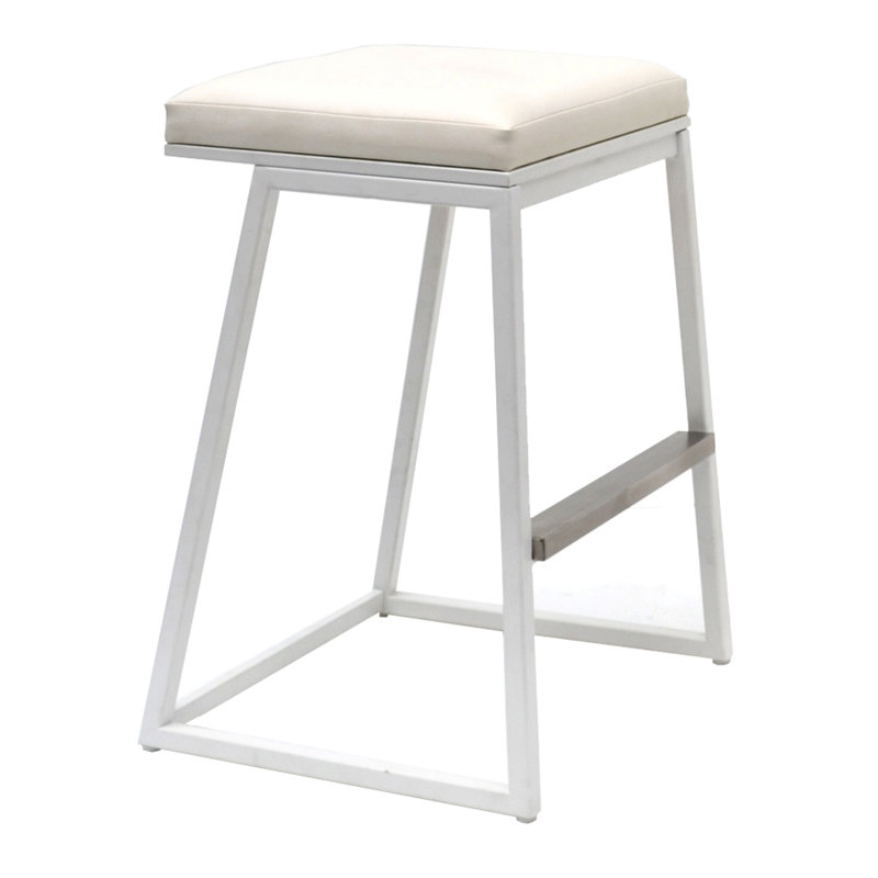 Widya Upholstered Counter Stool with Metal Frame, White, Bar Stool (29.5" Seat Height)
