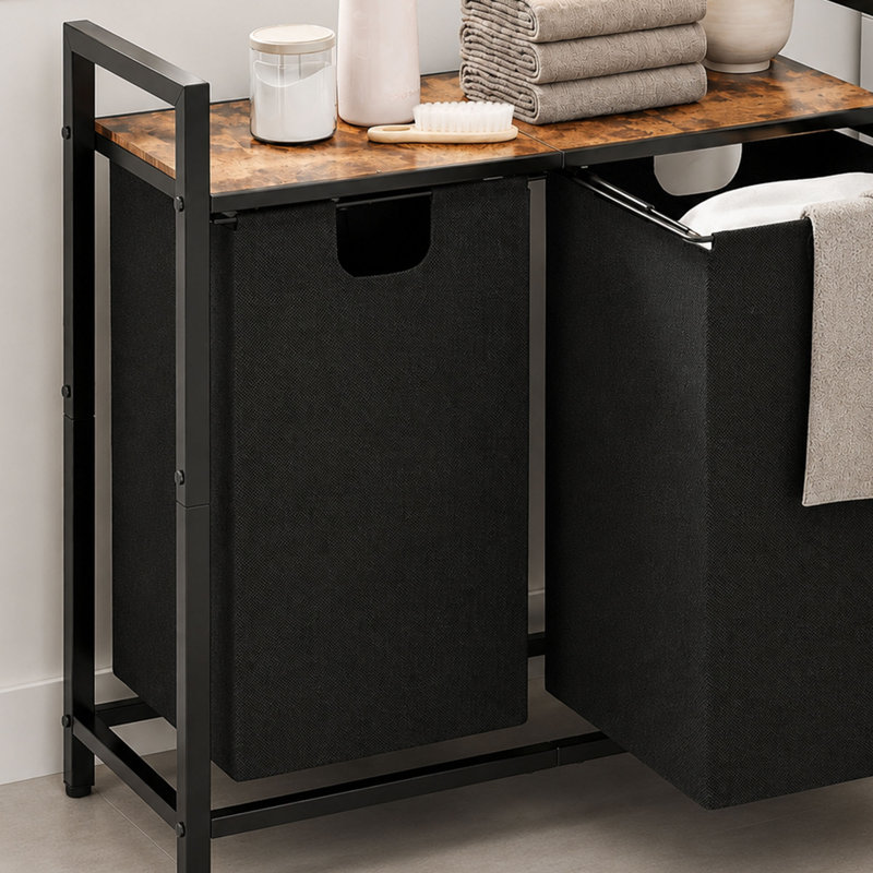 Rangement pour panier à linge, panier à linge en métal avec tablette et 2 sacs à linge amovibles