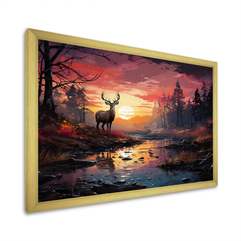 «Deer Enchanted Twilight II», reproduction sur toile, Cadre doré à une seule photo, H 16 po x l 32 po x P 1 po