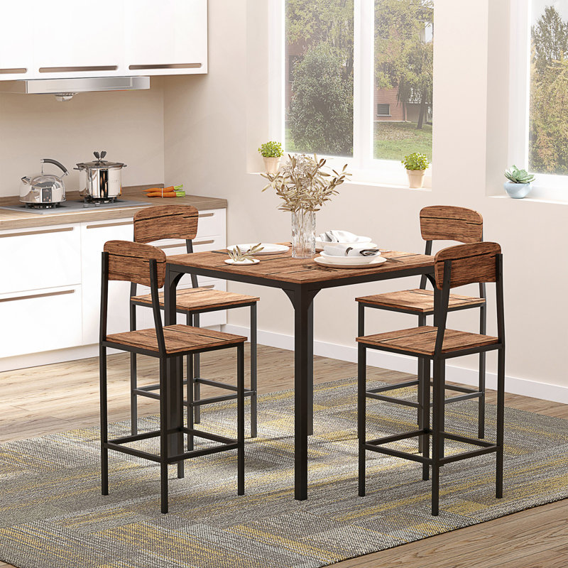 Ensemble de table de bar industriel pour 4 personnes, durable et élégant avec surface facile à nettoyer