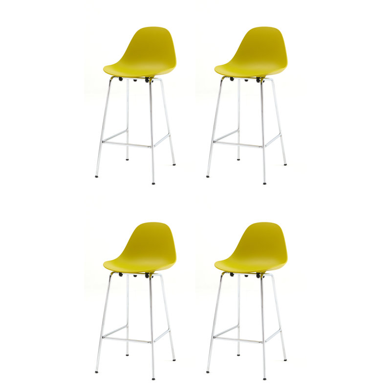 Tabouret de comptoir TA - Noir - Base noire, Tabouret de bar (siège d'une hauteur de 29,5 po), Chrome chrome, Moutarde