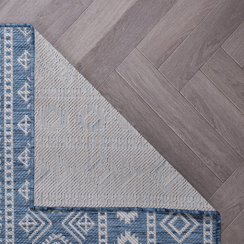 Tapis intérieur / extérieur bleu / crème Jerrlyn Southwestern, Tapis de couloir de 2 pi x 7 pi