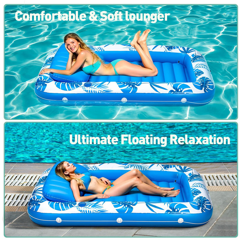 Pool Floats Inflatable Pool Lounger Float For Adults, 71" X 48" Large Pool Floats With Headrest Drink Holder