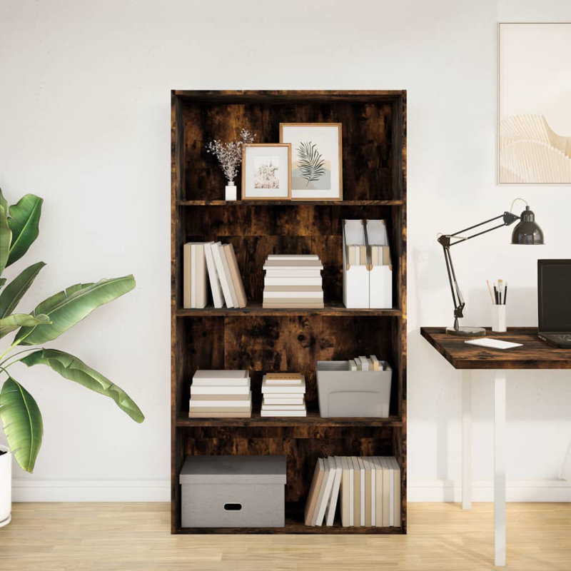 Analuisa Bookcase, (3 Shelves) 152cm H x 80cm W x 30cm D, Smoked Oak