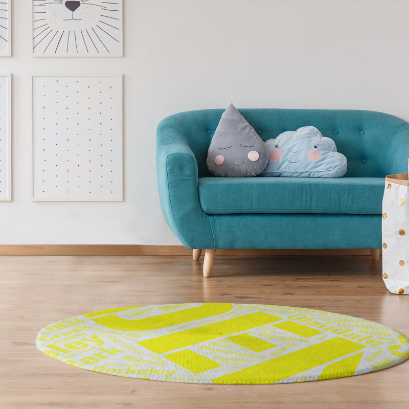 Tapis jaune à tissage plat, Rond 5 pi