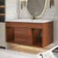 Meuble-lavabo simple de style moderne Mid-Century avec lavabo encastré intégré, offrant un rangement intelligent et un style intemporel pour votre salle de bain