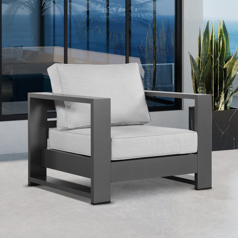 Hoyt 37.40” Outdoor Aluminum Armchair, Silver Gray, Grayish
