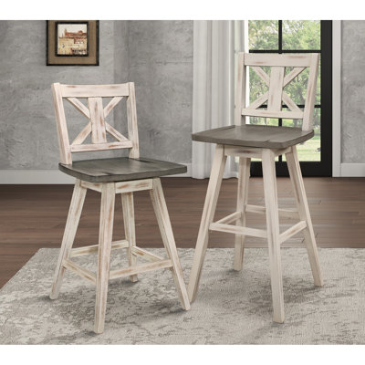 Chaise de salle à manger à hauteur de comptoir en bois d'hévéa massif, 2, blanc gris, pivotant à 360 degrés rustique et bois d'hévéa