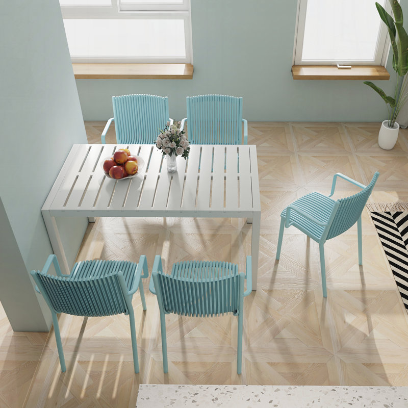 4-Pack All-Weather Polypropylene Chairs,Stackable Lounge Chairs for Poolside, Garden, Restaurant & Indoor Use, Light Blue