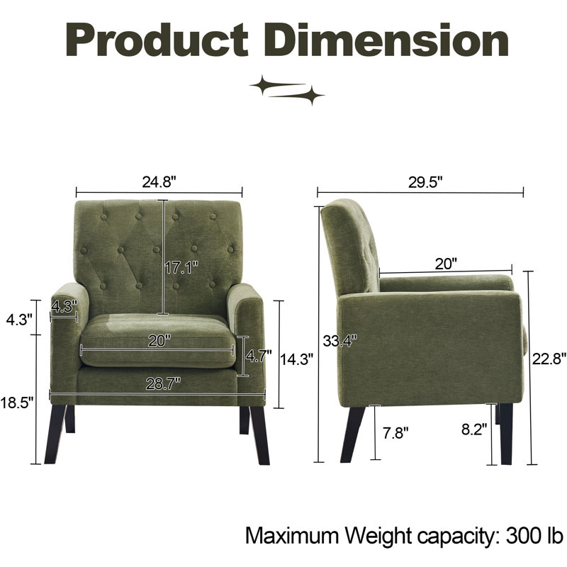 Retro Faux Leather Club Chair - Mid Century Modern Style For Office & Living Room, Green Chenille